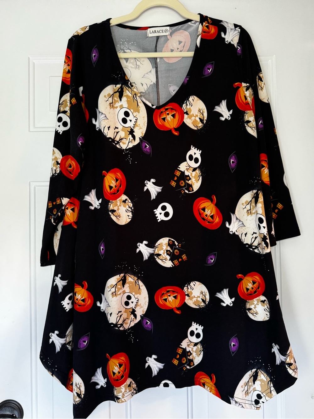 Larace Halloween Print Long Sleeve Swing Dress- 2X